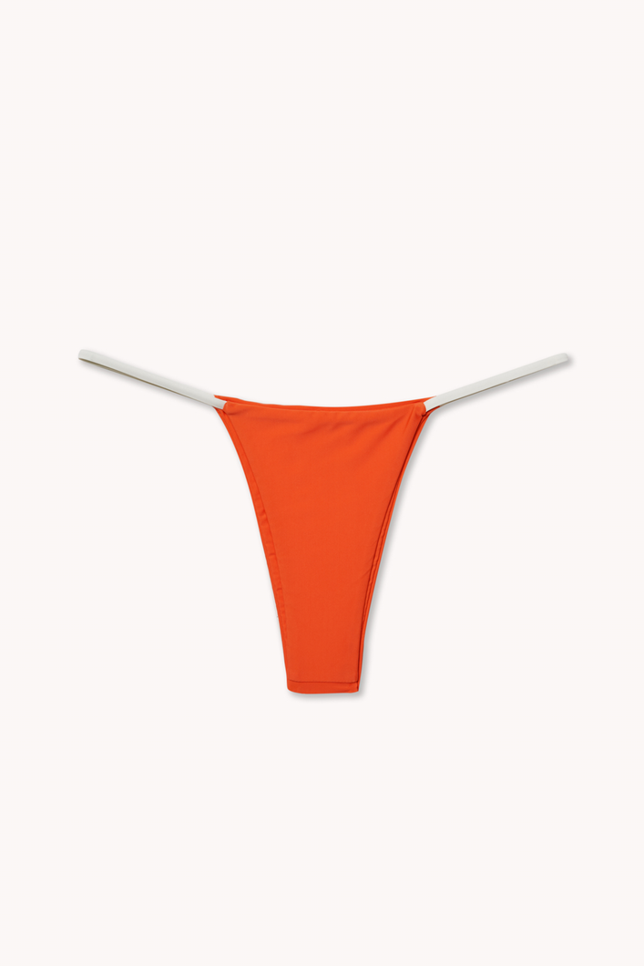 Classic style string-bottom bikini in tangerine color, by Ookioh